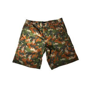 Basic Edistion Mens Green & Orange Camouflage Cargo Shorts